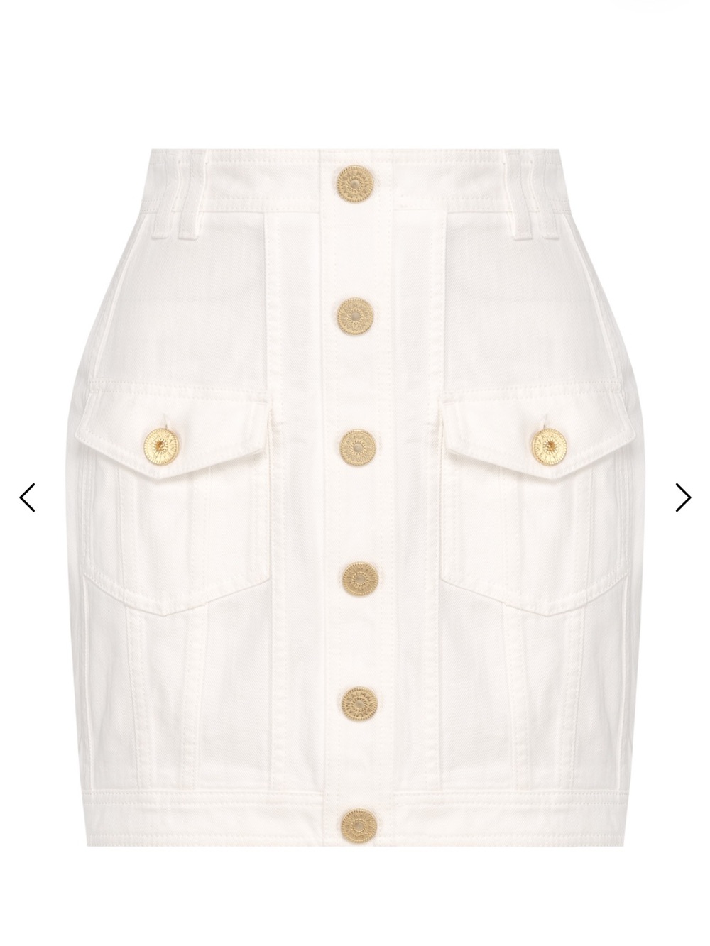Balmain Cream Denim Mini Skirt with Gold Buttons